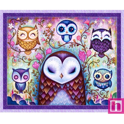 P121-HPAT5301PA PATCH. AMERICANO HOOTIE PATOOTIE (01) PANEL 90X110 CM. ALG 100% PURPURA/MULTI VENTA EN PZAS. DE 7 M APRO