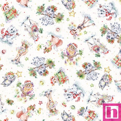 P121-LDCH5377-W PATCH. AMERICANO LITTLE DARLINGS CHRISTMAS (09) 110 CM. ALG 100% BLANCO/MULTI VENTA EN PZAS. DE 7 M APRO