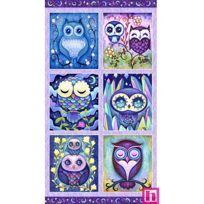 P121-HPAT5302PA PATCH. AMERICANO HOOTIE PATOOTIE (06) PANEL 60X110 CM. ALG 100% LILA/MULTI VENTA EN PZAS. DE 7 M APRO