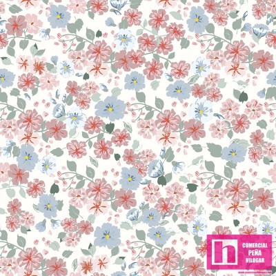 64267 TEJIDO ESTAMPADO LIBERTY FLOWER GARDEN (01) 1.40 M. 110 GR/M2. ALG 100% BLANCO/AZUL VENTA EN PZAS. DE 10 M APRO