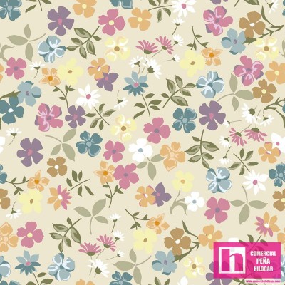 64269 TEJIDO ESTAMPADO LIBERTY FLOWER GARDEN (02) 1.50 M. 110 GR/M2. ALG 100% MARFIL/ROSA VENTA EN PZAS. DE 10 M APRO