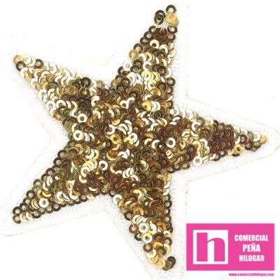 120-M083 DORADO FANTASTIC STARS APLICACION FANTASIA TERMOADHESIVA 8 X 8 POL 100% DORADO VENTA EN BOLSAS DE 5 UDS.