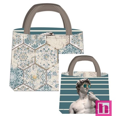 66655 BOLSO REVERSIBLE REPELENTE AL AGUA (10) DAVIDS GLASSES - 45X50 CMS. POL 100% AZUL/GRIS VENTA EN 2 UNIDADES