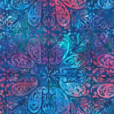 P135-AMD-22837-64 PATCH. AMERICANO PAISLEY BOUQUET BATIKS (19) 110 CM. ALG 100% AZUL VENTA EN PZAS. DE 7 M APRO