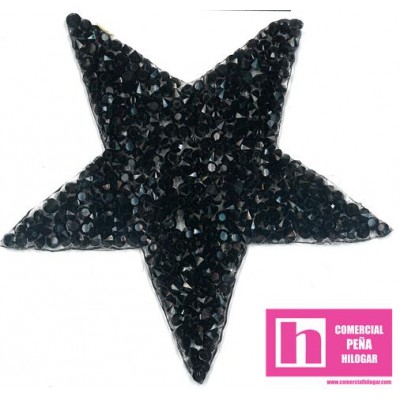 949-80 NEGRO FANTASTIC STARS APLICACION FANTASIA TERMOADHESIVA 8 X 8 POL 100% NEGRO VENTA EN BOLSAS DE 5 UDS.