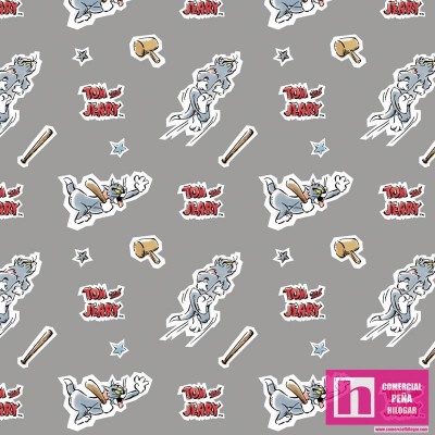 P108-24160205-02 PATCH. AMERICANO TOM AND JERRY - TOM (05) - 110 CM. ALG 100% GRIS VENTA EN PZAS. DE 7 M APRO