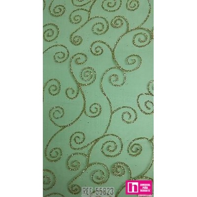 55823 CHRISTMAS FANTASY ORGANZA ESTAMPADA LUREX (05) 1.50 M. POL 100% VERDE/ORO VENTA EN PZAS. DE 7 M APROX.