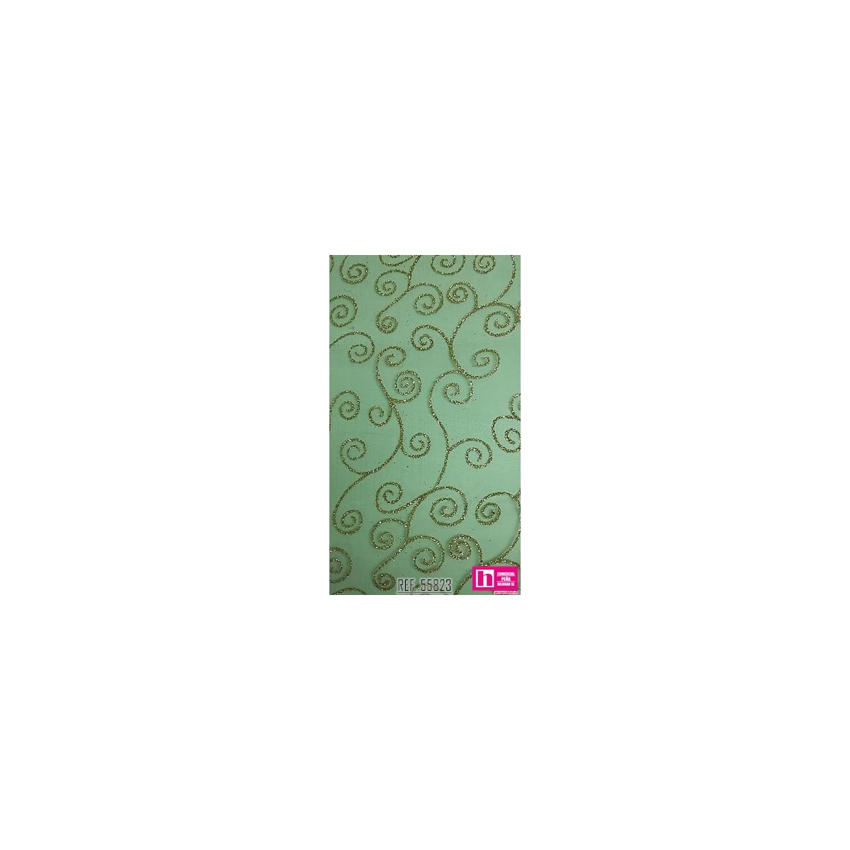 55823 CHRISTMAS FANTASY ORGANZA ESTAMPADA LUREX (05) 1.50 M. POL 100% VERDE/ORO VENTA EN PZAS. DE 7 M APROX.