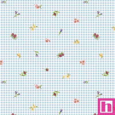 P121-BUNN5661B PATCH. AMERICANO BUNNIES AND BLOOMS (15) 110 CM. ALG 100% CELESTE VENTA EN PZAS. DE 7 M APRO