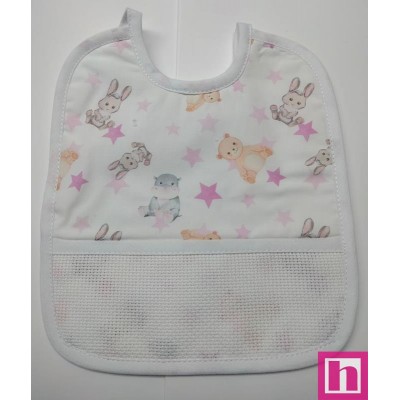 983488-000 BABERO ESTAMPADO+PANAMA MARINA 24X30 POL 60%-ALG 40% ROSA/VIVO BLANCO VENTA EN BOLSA DE 3 UDS.