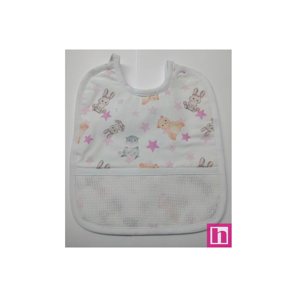 983488-000 BABERO ESTAMPADO+PANAMA MARINA 24X30 POL 60%-ALG 40% ROSA/VIVO BLANCO VENTA EN BOLSA DE 3 UDS.