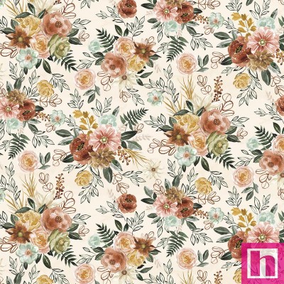 P121-FCHI5598MU PATCH. AMERICANO FLORAL CHIC (04) 110 CM. ALG 100% CREMA/MULTI VENTA EN PZAS. DE 7 M APRO