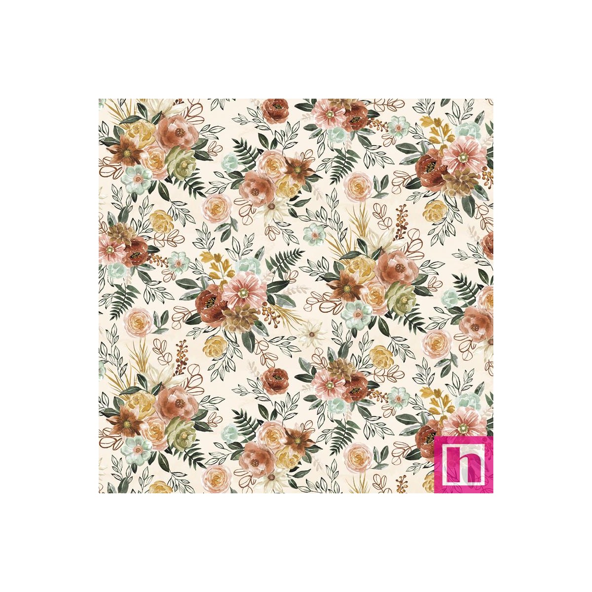 P121-FCHI5598MU PATCH. AMERICANO FLORAL CHIC (04) 110 CM. ALG 100% CREMA/MULTI VENTA EN PZAS. DE 7 M APRO