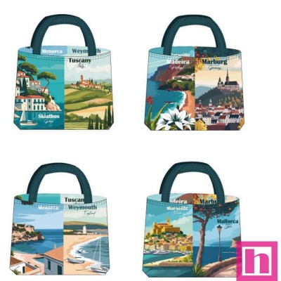 66659 BOLSO REVERSIBLE REPELENTE AL AGUA (14) LANDSCAPES - 45X50 CMS. POL 100% MULTI VENTA EN 2 UNIDADES