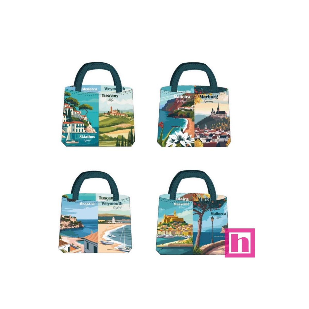 66659 BOLSO REVERSIBLE REPELENTE AL AGUA (14) LANDSCAPES - 45X50 CMS. POL 100% MULTI VENTA EN 2 UNIDADES