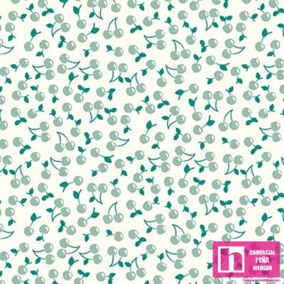 64483 CRETONA ESTAMPADA CERISES (02) 1.60 M. 130 GR/M2. ALG 100% BLANCO/VERDE VENTA EN PZAS. DE 6 M APRO