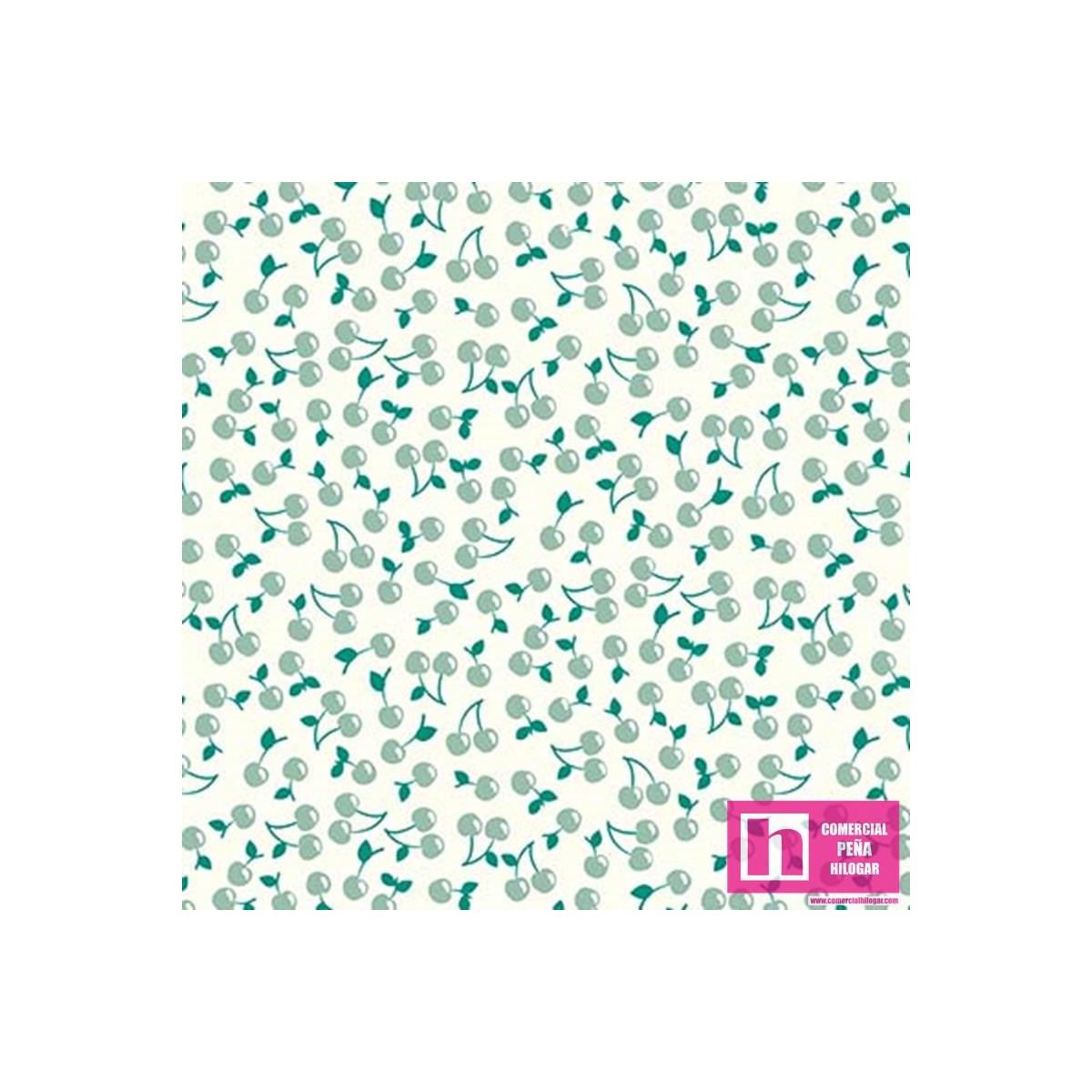 64483 CRETONA ESTAMPADA CERISES (02) 1.60 M. 130 GR/M2. ALG 100% BLANCO/VERDE VENTA EN PZAS. DE 6 M APRO