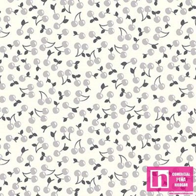 64481 CRETONA ESTAMPADA CERISES (01) 1.60 M. 130 GR/M2. ALG 100% BLANCO/GRIS VENTA EN PZAS. DE 6 M APRO