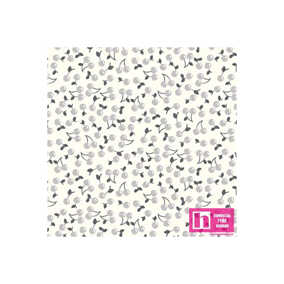 64481 CRETONA ESTAMPADA CERISES (01) 1.60 M. 130 GR/M2. ALG 100% BLANCO/GRIS VENTA EN PZAS. DE 6 M APRO