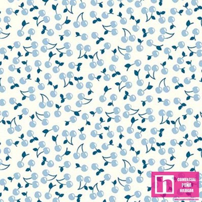 64484 CRETONA ESTAMPADA CERISES (03) 1.60 M. 130 GR/M2. ALG 100% BLANCO/AZUL VENTA EN PZAS. DE 6 M APRO