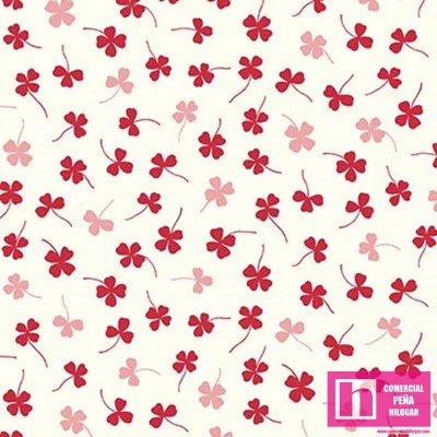 64479 CRETONA ESTAMPADA TREFLES (03) 1.60 M. 130 GR/M2. ALG 100% BLANCO/ROJO VENTA EN PZAS. DE 6 M APRO