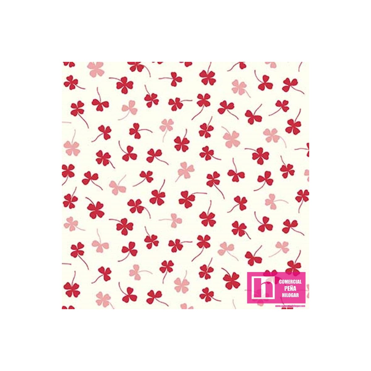 64479 CRETONA ESTAMPADA TREFLES (03) 1.60 M. 130 GR/M2. ALG 100% BLANCO/ROJO VENTA EN PZAS. DE 6 M APRO