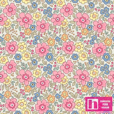 63432 TEJIDO ESTAMPADO LIBERTY HORTENSIA (01) 1.40 M. ALG 100% BLANCO/ROSA VENTA EN PZAS. DE 10 M APRO