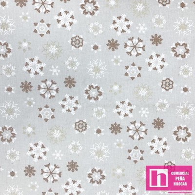 65317 TEJIDO ESTAMPADO NAVIDAD SNOW (02) 1.50 M. -115 GR/M2-ALG 100% GRIS VENTA EN PZAS. DE 10 M APRO