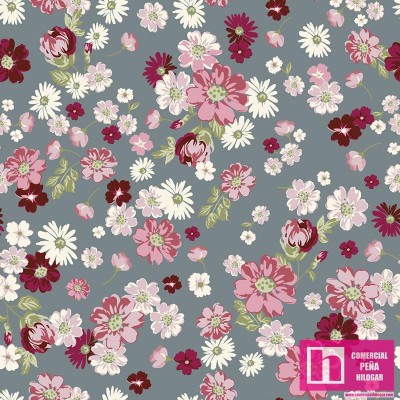 63433 TEJIDO ESTAMPADO LIBERTY HORTENSIA (02) 1.40 M. ALG 100% GRIS/MULTI VENTA EN PZAS. DE 10 M APRO