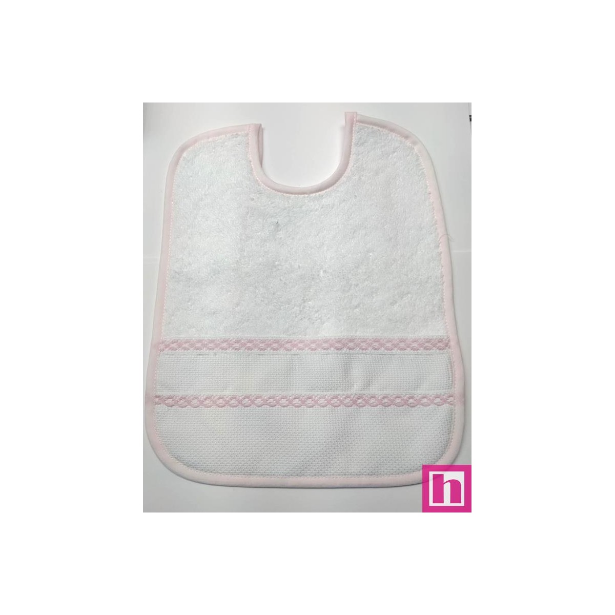 983409-011 BABERO RIZO+PANAMA FRANCO 24X30 POL 60%-ALG 40% BLANCO/VIVO ROSA VENTA EN BOLSA DE 3 UDS.