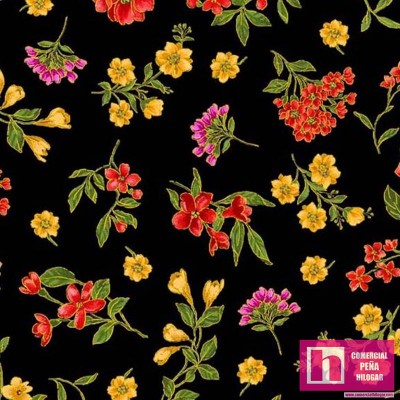 64605 PATCH.AMERICANO OPULENT FLORAL (12) 110 CM. ALG 100% NEGRO/ROJO VENTA EN PZAS. DE 6.80 M APRO