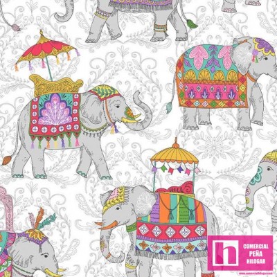 64845 PATCH.AMERICANO ELEPHANT CAVALCADE (01) 110 CM. ALGODON 100% BLANCO/GRIS Venta en piezas de 6.80 M