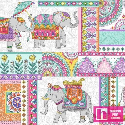 64848 PATCH.AMERICANO ELEPHANT CAVALCADE (04) 110 CM. ALGODON 100% BLANCO/MULTI Venta en piezas de 6.80 M