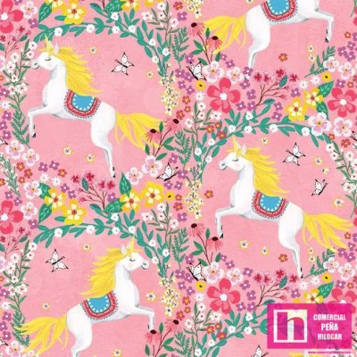65014 PATCH.AMERICANO UNICORN DANCE (03) 110 CM. ALGODON 100% ROSA Venta en piezas de 6.80 M