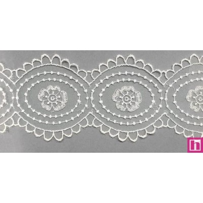 67155 GALON TUL BORDADO HELINA 63 MM. POLIESTER 100% NATURAL Venta en piezas de 13.00 M