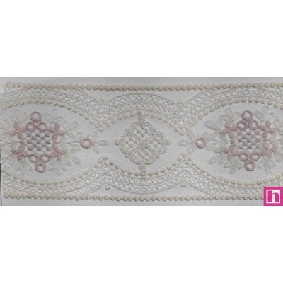 67173 ENTREDOS TUL BORDADO CLARA 60 MM. POLIESTER 100% MARFIL/ROSA Venta en piezas de 13.00 M