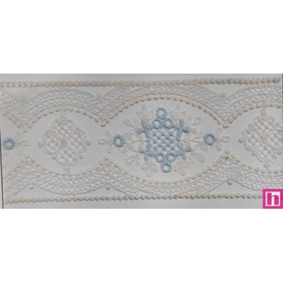 67175 ENTREDOS TUL BORDADO CLARA 60 MM. POLIESTER 101% MARFIL/CELESTE Venta en piezas de 13.00 M