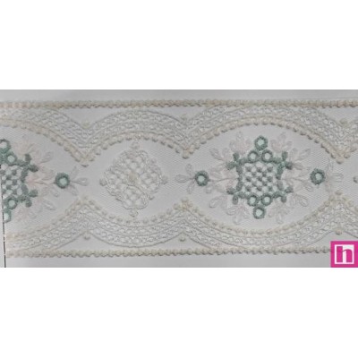 67177 ENTREDOS TUL BORDADO CLARA 60 MM. POLIESTER 101% MARFIL/VERDE Venta en piezas de 13.00 M