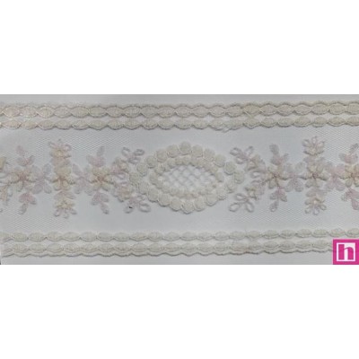 67179 ENTREDOS TUL BORDADO BEATRIZ 60 MM. POLIESTER 102% MARFIL/ROSA Venta en piezas de 13.00 M