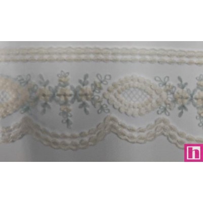 67184 PUNTILLA TUL BORDADO BEATRIZ 72 MM. POLIESTER 104% MARFIL/VERDE Venta en piezas de 13.00 M