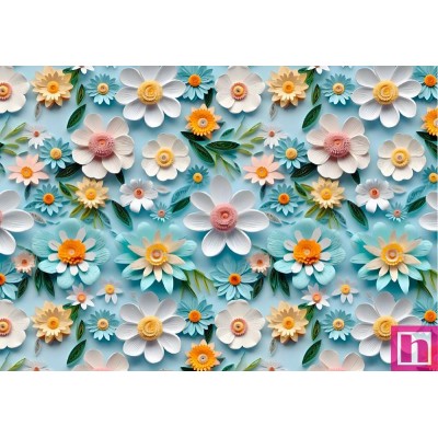 67499 PERCALE ESTAMPADO 3D ANEMONE (02) 1.50 M. 115 GR/M2. ALGODON 100% AZUL/MULTI Venta en piezas de 10.00 M