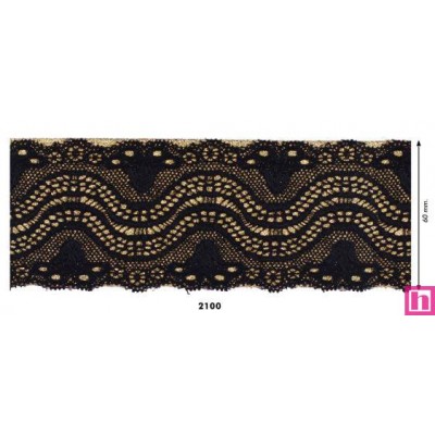 700508-60-2100 FEDOR GALON ELASTICO METALIZADO 60 MM. POLIESTER-LUREX NEGRO/ORO Venta en piezas de 15.00 M