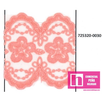 725320-0030 GALON TUL BORDADO NALISA 70 MM NYLON 50%-ALGODON 50% CORAL Venta en piezas de 17.50 M