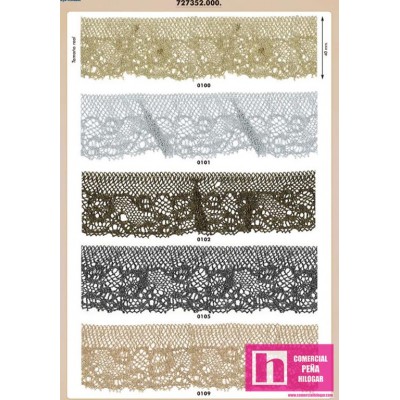 725352-0109 ESTILOSO PUNTILLA FRUNCIDA ELASTICA 40 MM. NYLON 50%-LUREX 50% COBRE Venta en piezas de 25.00 M