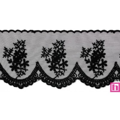 725354-0002 PUNTILLA TUL BORDADO ERIKA 85 MM. POLIESTER 50%-ALGODON 50% NEGRO Venta en piezas de 14.60 M