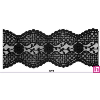 725355-0002 GALON TUL BORDADO LEILANI 60 MM. POLIESTER 50%-ALGODON 50% NEGRO Venta en piezas de 14.60 M