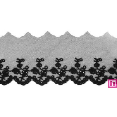 725356-0002 PUNTILLA TUL BORDADO JAZIEL 60 MM. POLIESTER 50%-ALGODON 50% NEGRO Venta en piezas de 14.60 M