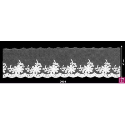 725358-0001 PUNTILLA TUL BORDADO HANY 40 MM. POLIESTER 50%-ALGODON 50% BLANCO Venta en piezas de 14.60 M
