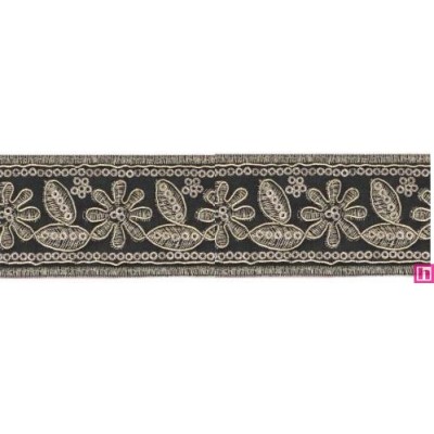 981254-0002 GALON FANTASIA ADONIS 45 MM. POLIESTER+PET NEGRO/DORADO Venta en piezas de 9.30 M