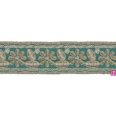 981254-0013 GALON FANTASIA ADONIS 45 MM. POLIESTER+PET VERDE/DORADO Venta en piezas de 9.30 M